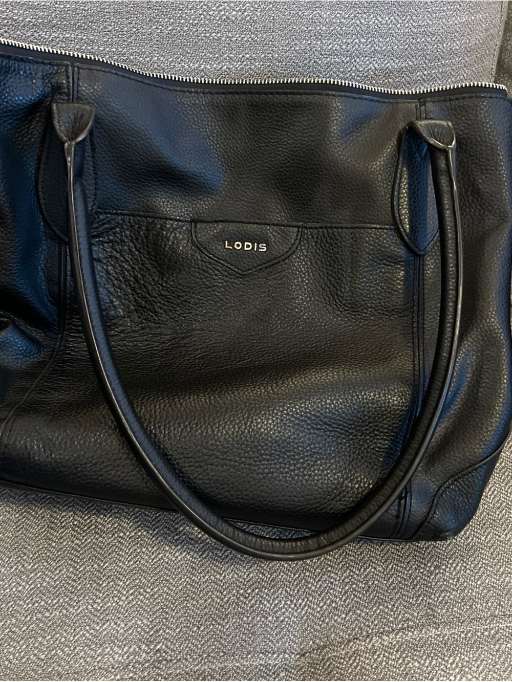 Pebbled Leather Women’s Tote Shoulder Travel Bag Black By Lodis Siera